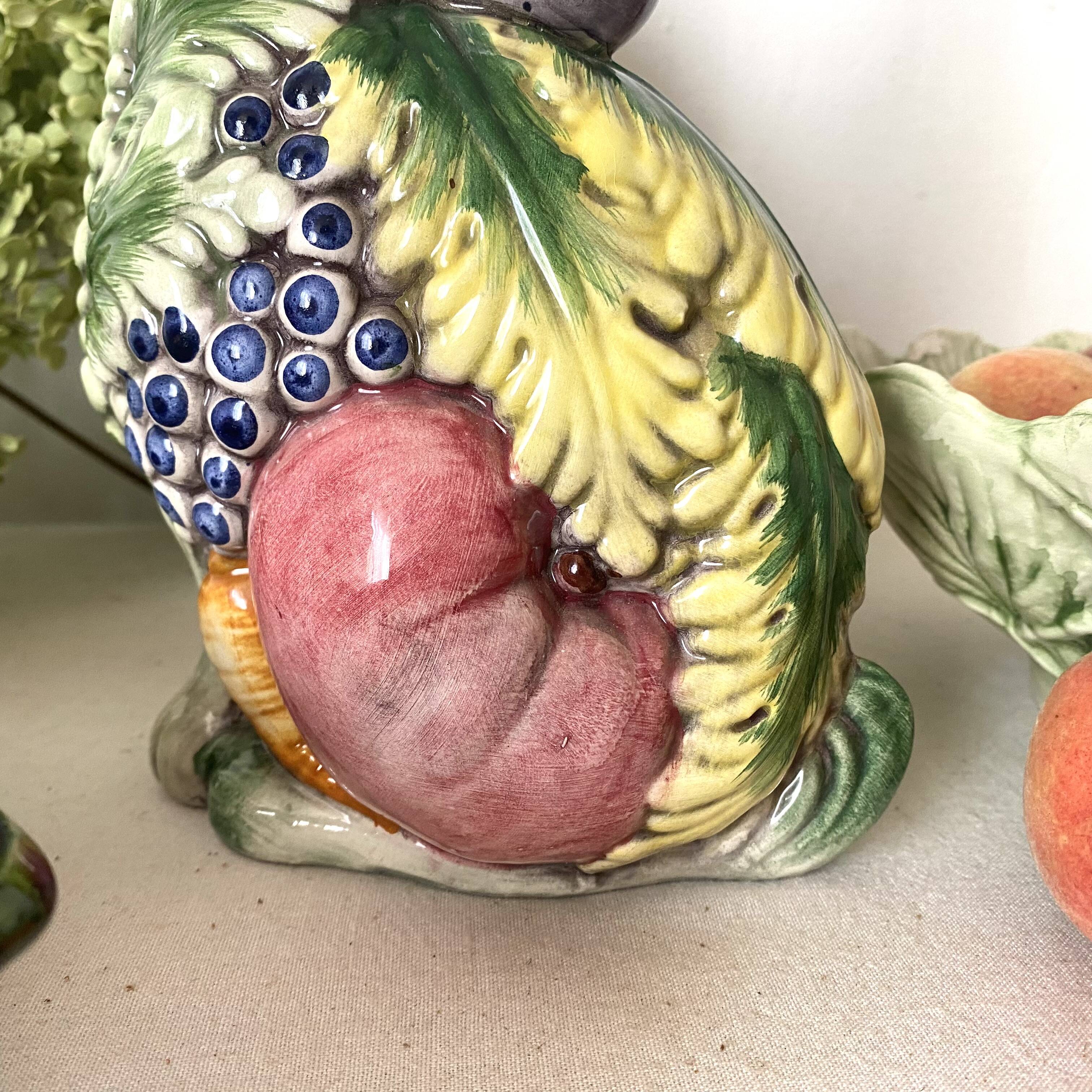 Italian barbotine pitcher Rabbit and fruits