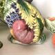 Italian barbotine pitcher Rabbit and fruits