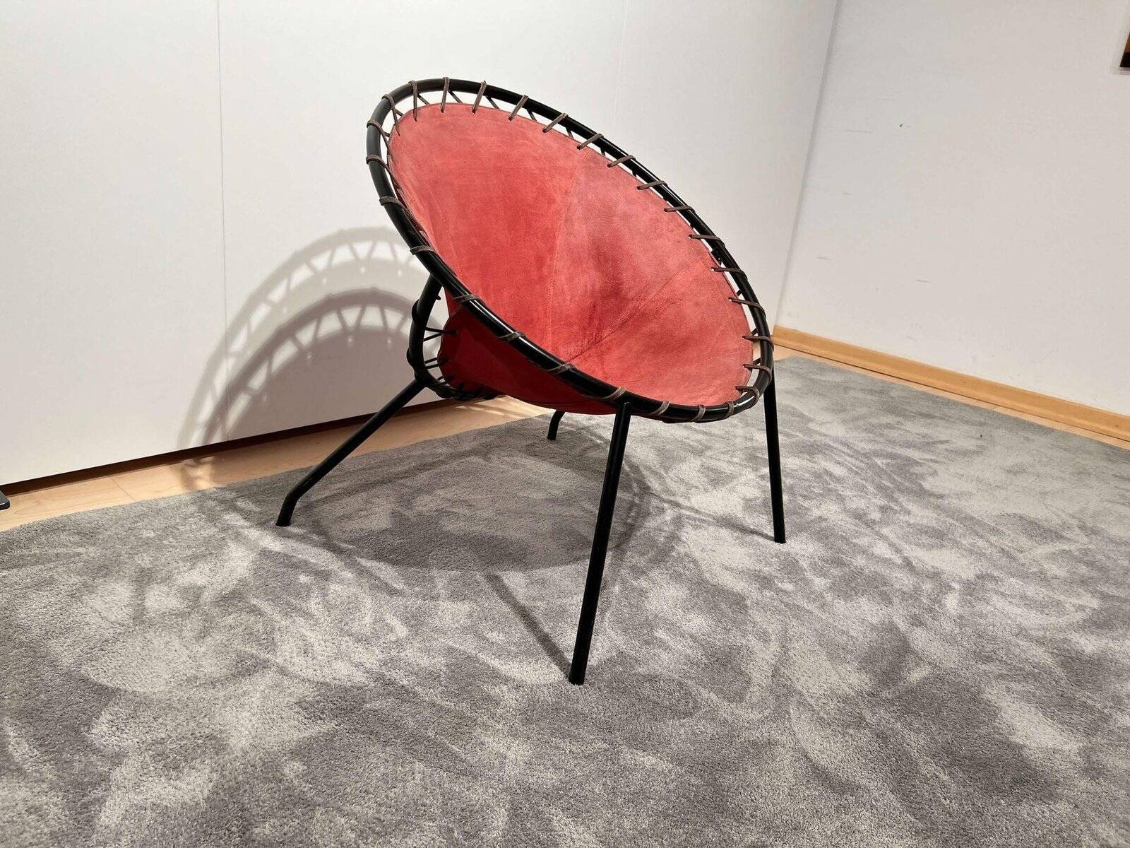 Balloon Lounge Chair in Red Suede & Metal by Hans Olsen, Denmark, 1960s