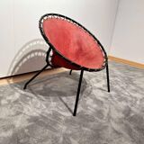 Balloon Lounge Chair in Red Suede & Metal by Hans Olsen, Denmark, 1960s