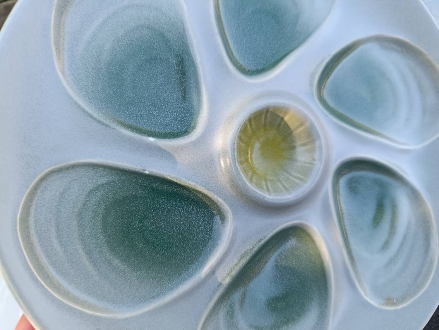 4 green/yellow oyster plates from Salins, 1970