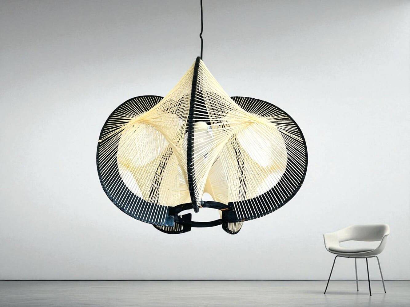 Black painted rustic wooden hanging lamp