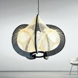 Black painted rustic wooden hanging lamp