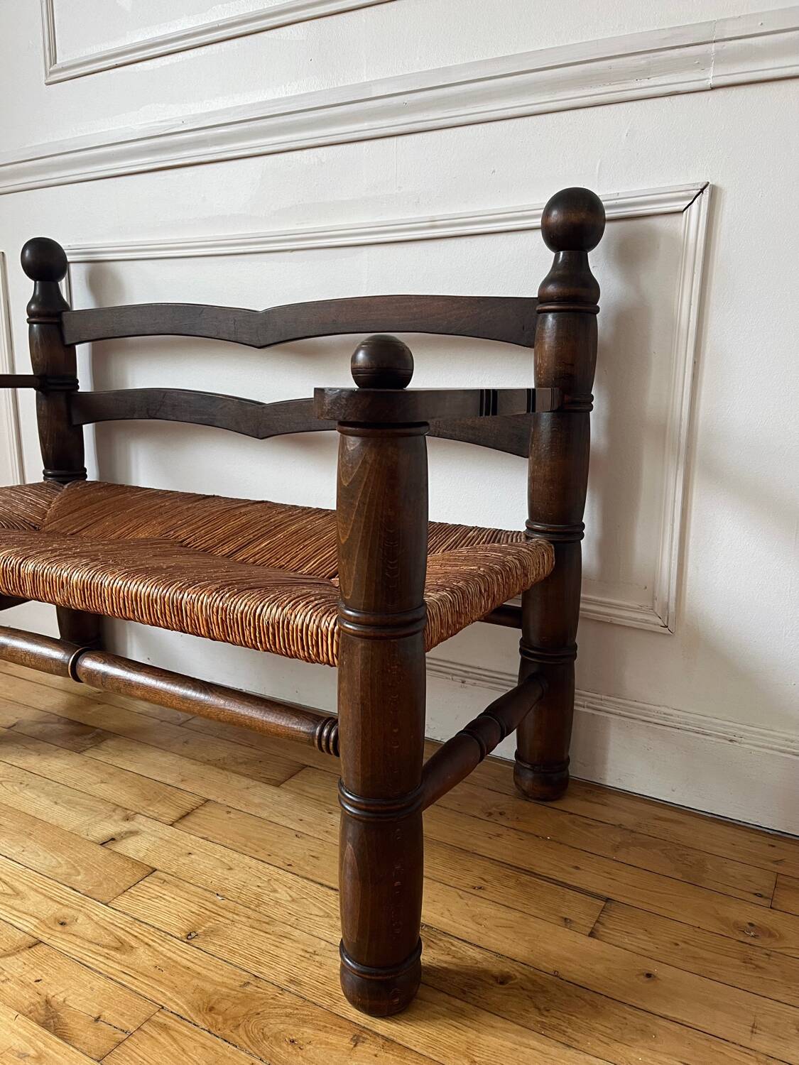 Banc en bois et paille ancien