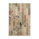 Tapis patchwork oriental contemporain 201 cm x 300 cm beige patchwork fait à la main