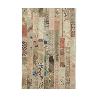 Tapis patchwork oriental contemporain 201 cm x 300 cm beige patchwork fait à la main