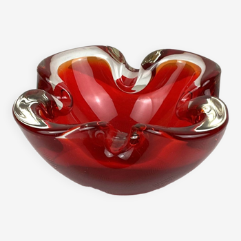 Cendrier vintage en verre massif rouge style Murano