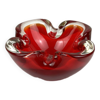 Cendrier vintage en verre massif rouge style Murano