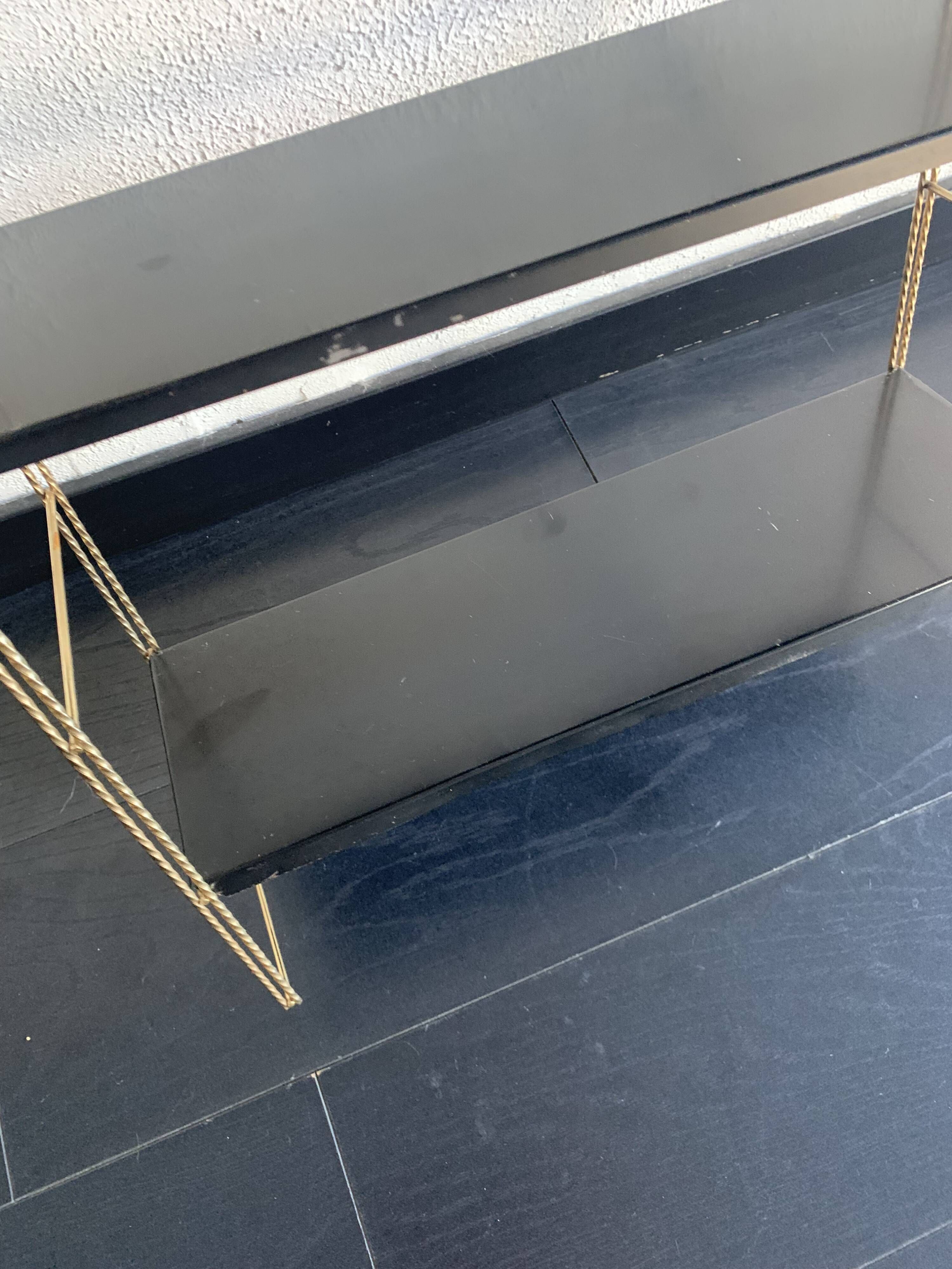 Vintage 1960 String wall shelf black and gold - 60 x 48 cm