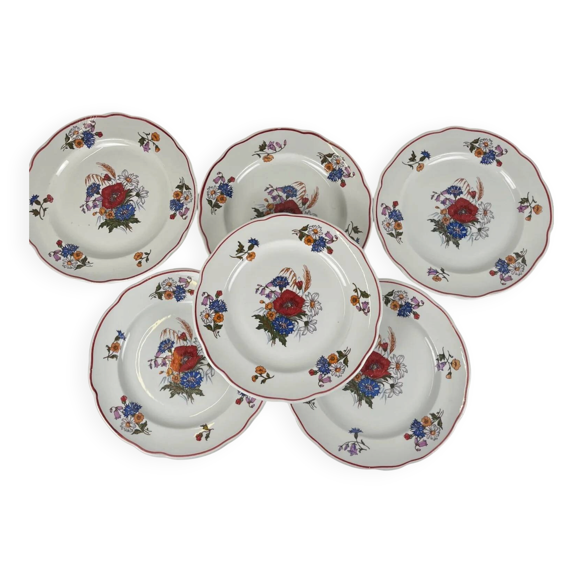 Set of 6 flat plates "Agreste", Sarreguemines, late 20th century, Pyroblan