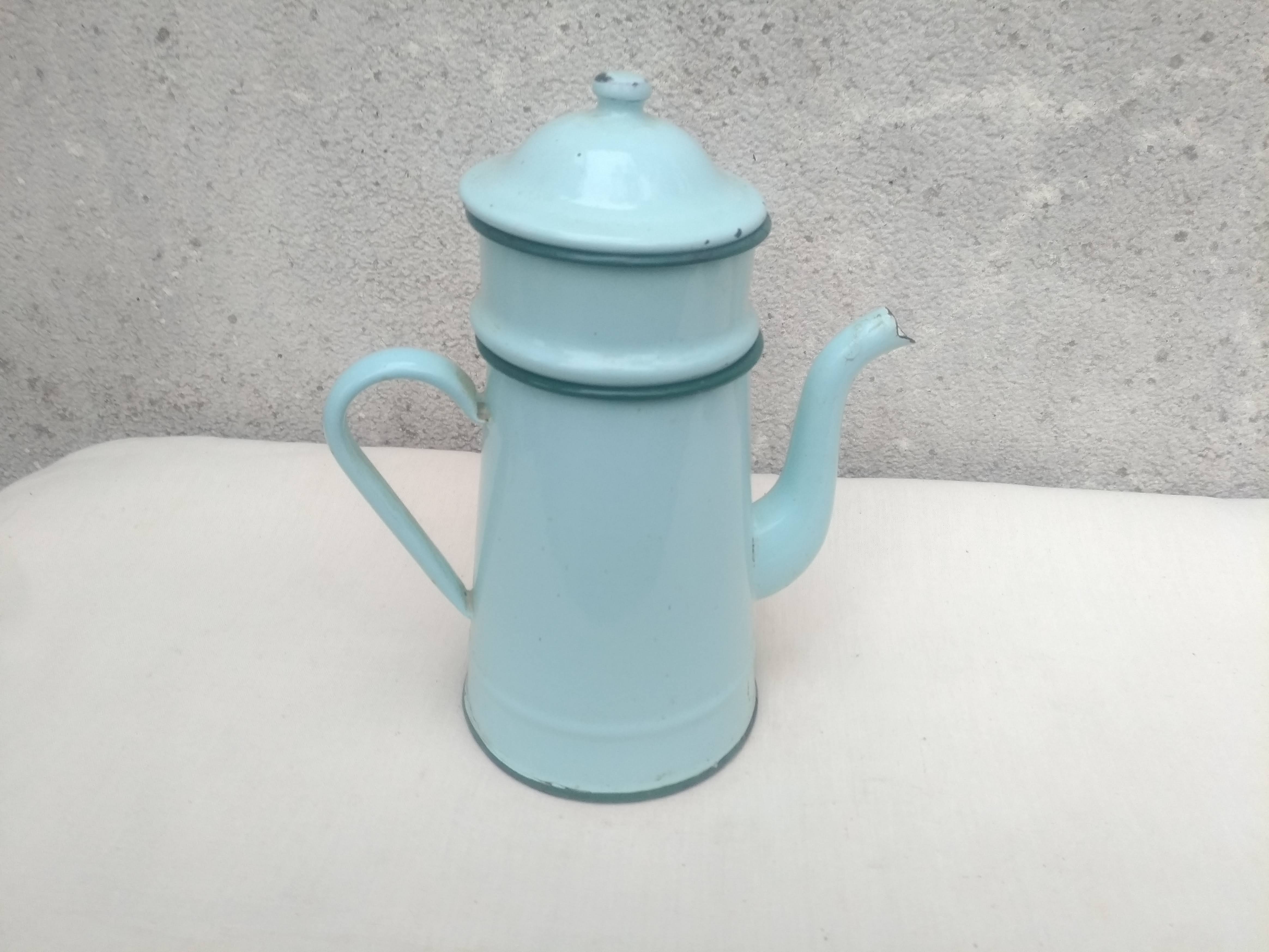 Pale green enamelled coffee maker