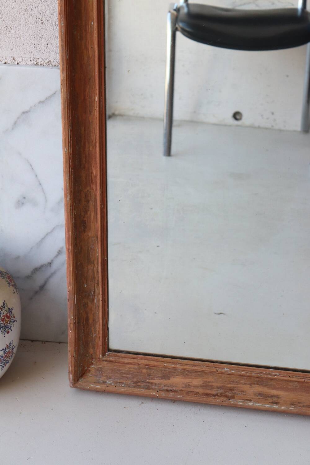 Large antique mirror in patinated wood h170cm