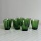 Set of 8 green water glasses, translucent thick glass