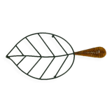 Danish modern leaf-shaped coaster metal and leather 1950s 60s