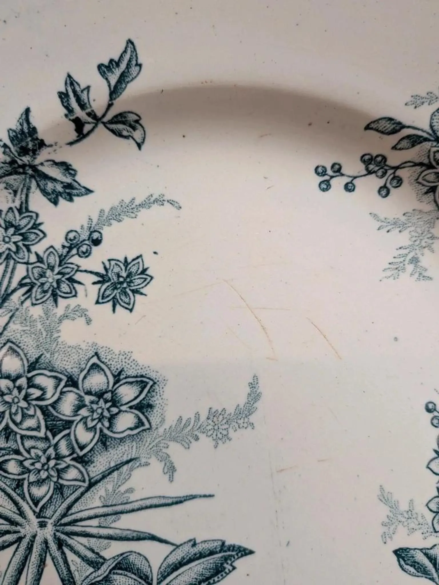 Antique ironstone plate from Saint-Amand – Margot model – Blue flowers