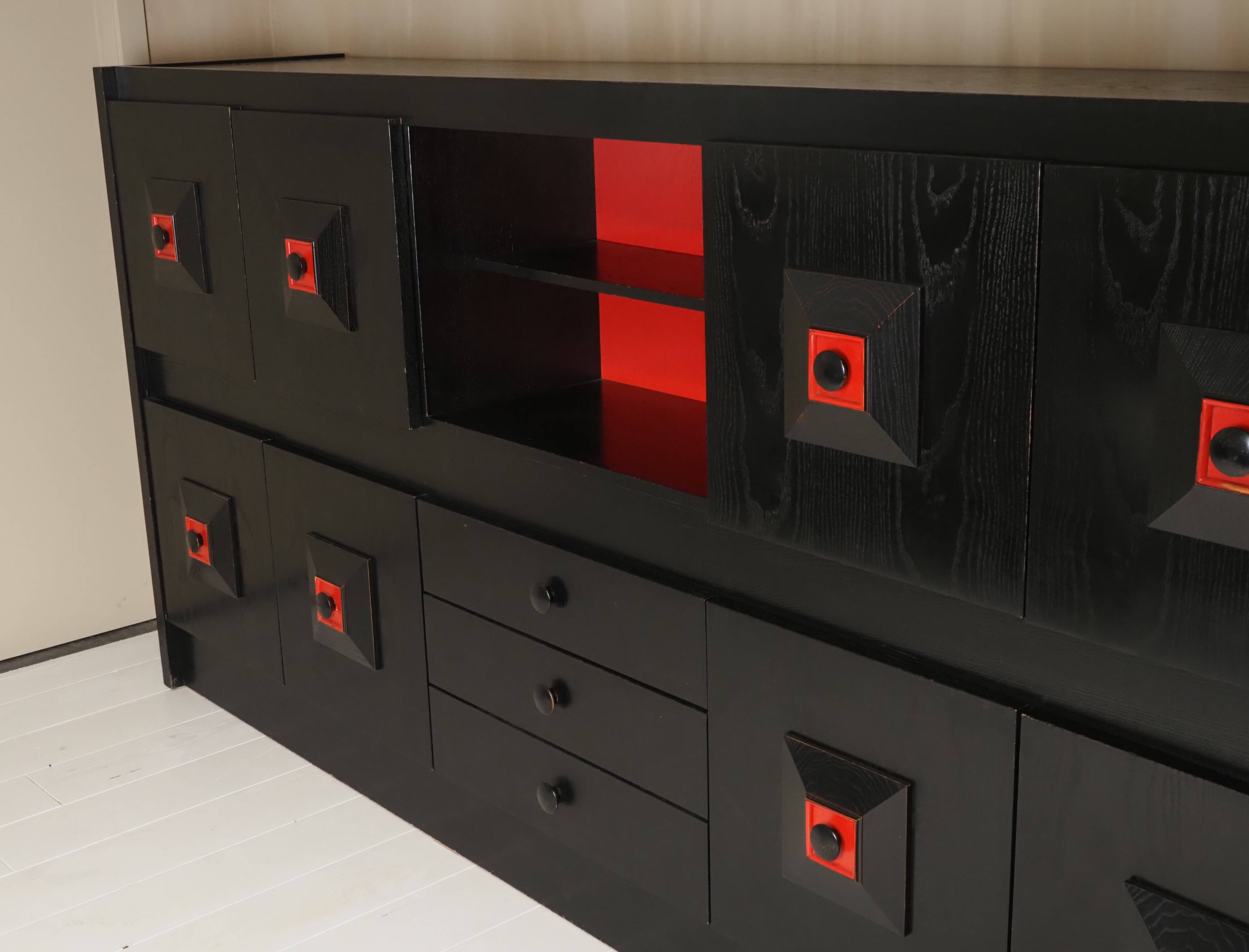 Brutalist Belgian buffet in black and red from the 1960s.