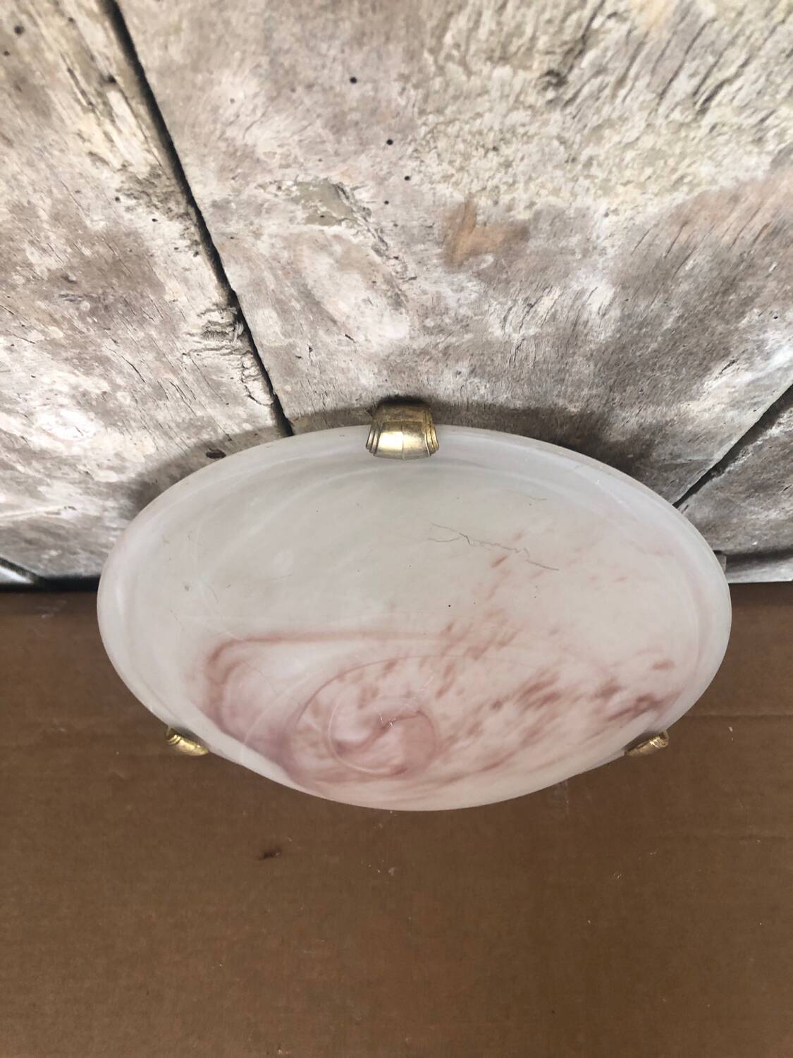 Old Glass Wall Lamp + Vintage Metal Support #A711