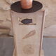 Patinated wooden candle holder, engraved with metal cup, sea decoration