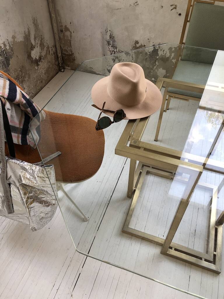 Octagonal table Italy 70 glass and brass