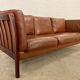Vintage danish stouby dark cognac leather and rose stained beechwood frame 3 seater sofa