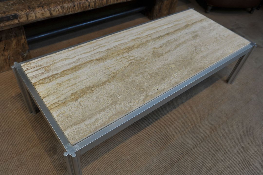 Aluminum and marble coffee table from the 1970s