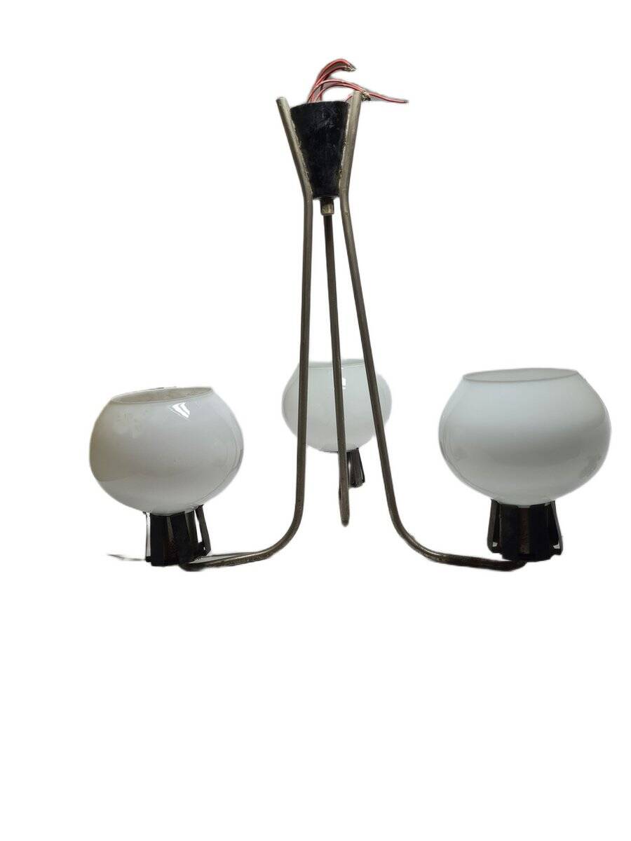 Vintage pendant light in white glass, Poland, 1960s