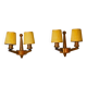 Pair of two-armed art deco "ball" wall lights, carved wood, France, 1960