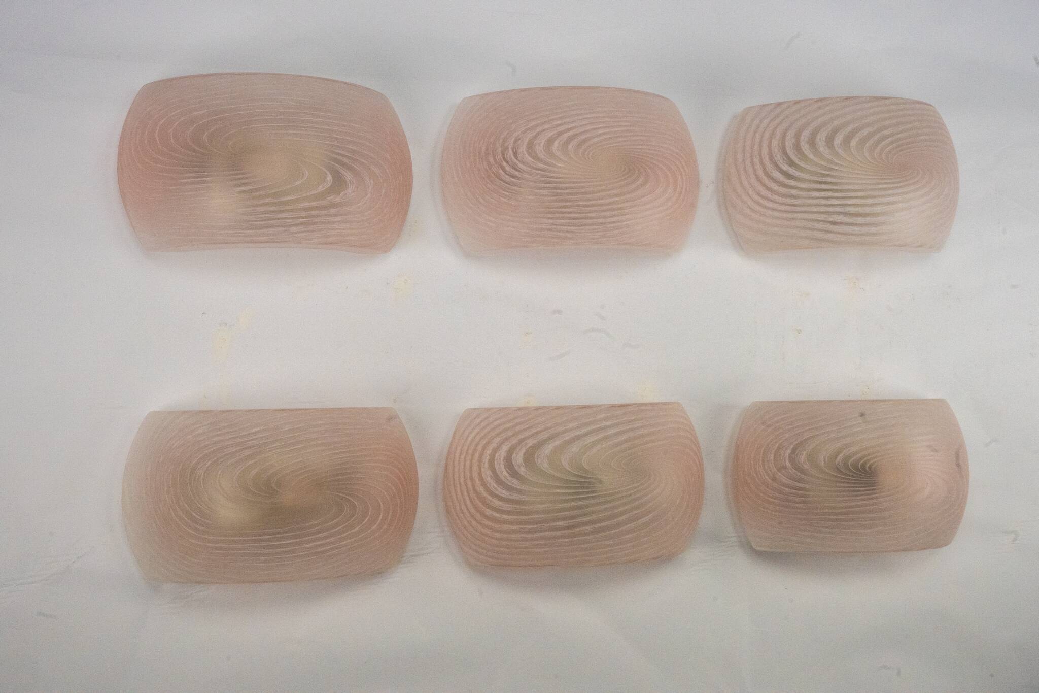 Set of six pink murano glass sconces. Italy 1970s