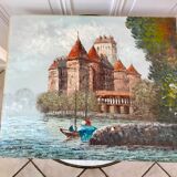 Oil painting on canvas chateau signed vintage