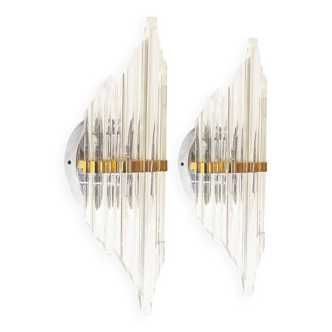 Set of 2 Brass and Crystal 'Triedri' wall sconces by Novaresi