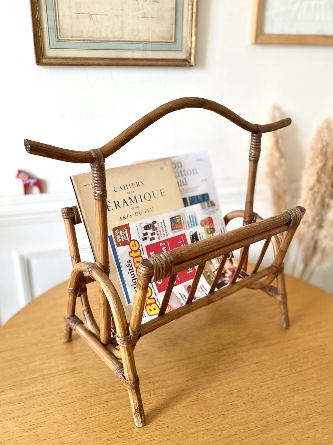 Vintage bamboo rattan magazine rack
