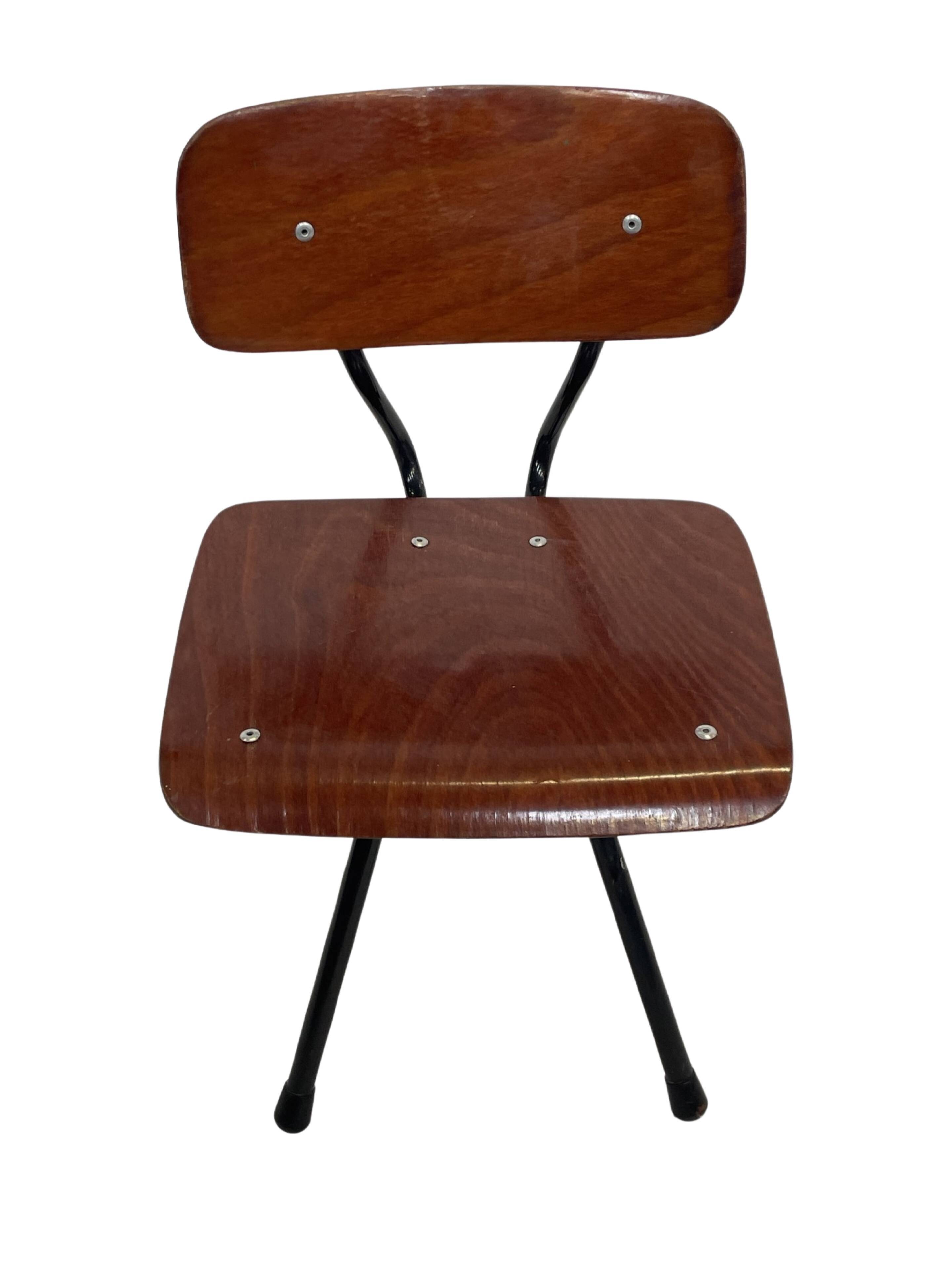 Vintage industrial children's chair, school chair, Dutch design