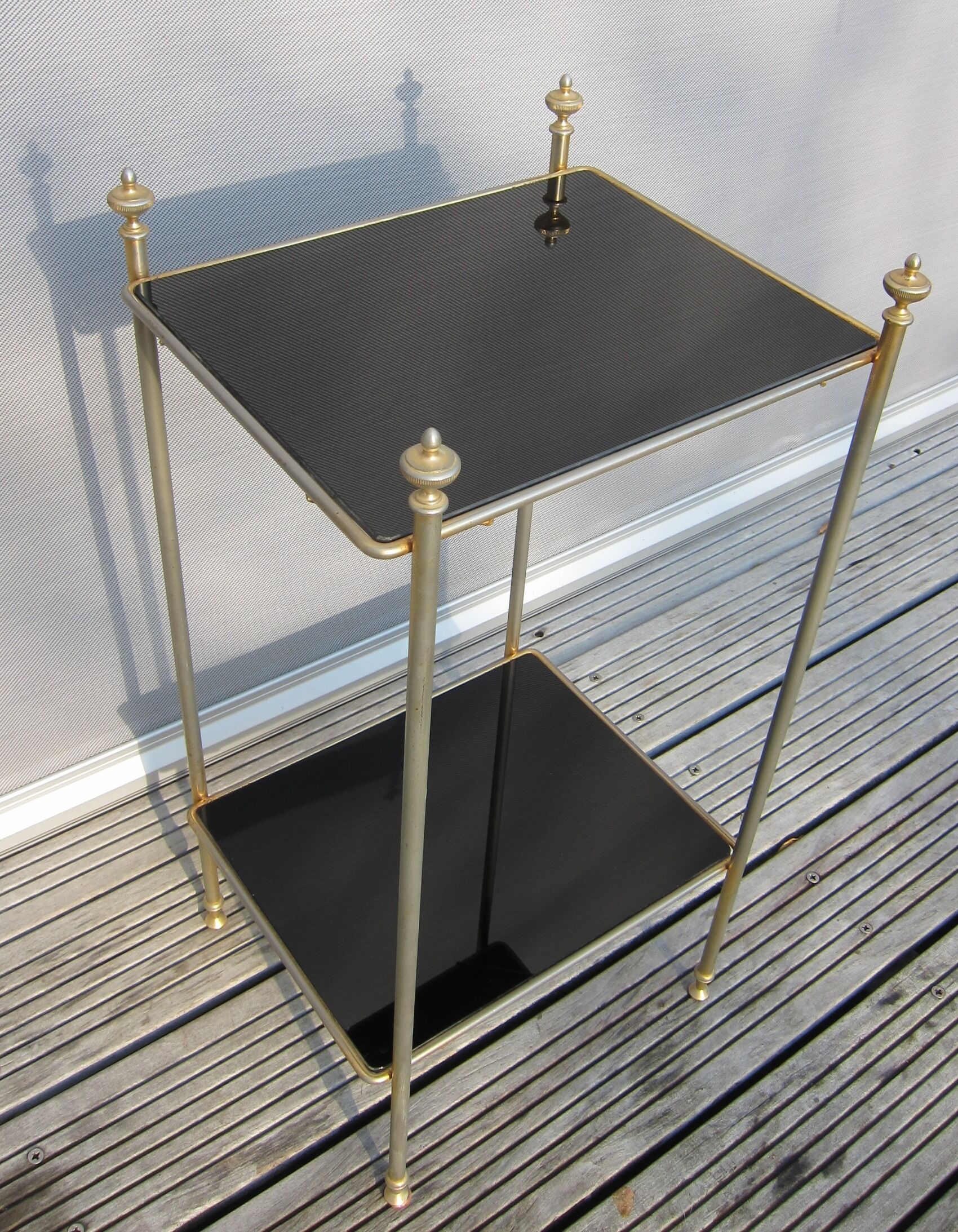End table Golden capitals and glass OPAL black 1950