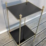 Bout de canapé chapiteaux doré et verre opalin noir 1950