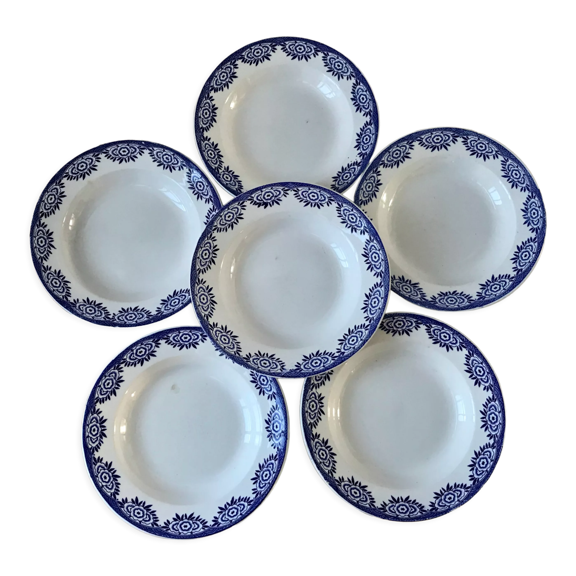 Set of 6 hollow plates Digoin Sarreguemines model Capri Casino 50s