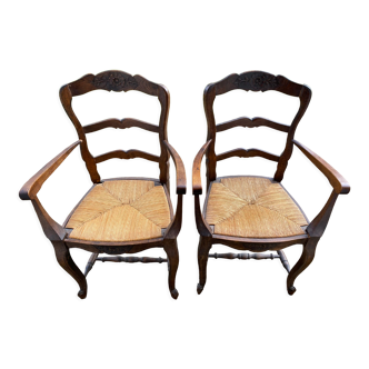 Set of 2 wooden armchairs and canage
