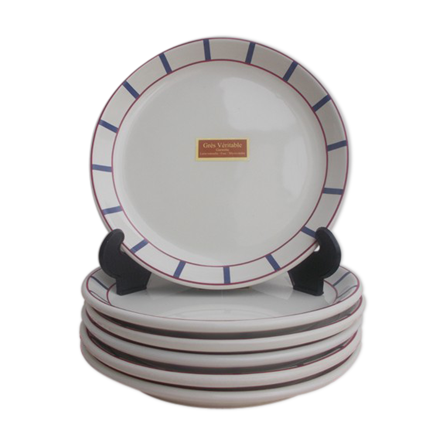 18 blue and red basque plates in gres