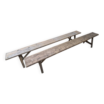 Pair of solid wood farmhouse benches 220cm for rustic farmhouse table.