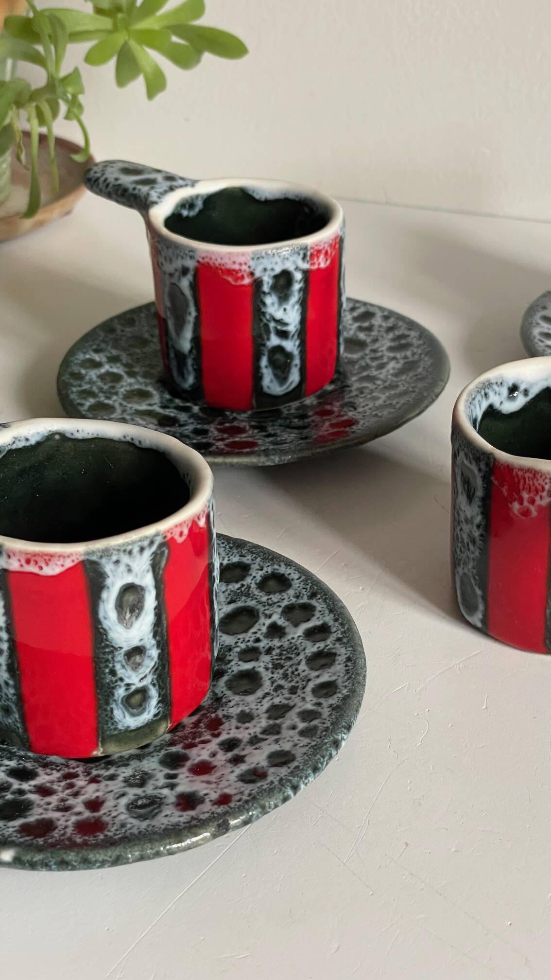 6 vintage luc vallauris art ceramic cups and saucers