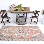 4x7 Pale Orange & Beige Oriental Wool Turkish Vintage Rug, 127x210Cm SK 6787