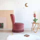 Vintage toad armchair in pink velvet with fringes, 50s/60s