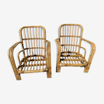 Pair of bamboo and rattan armchairs