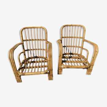 Paire de fauteuils en bambou et rotin