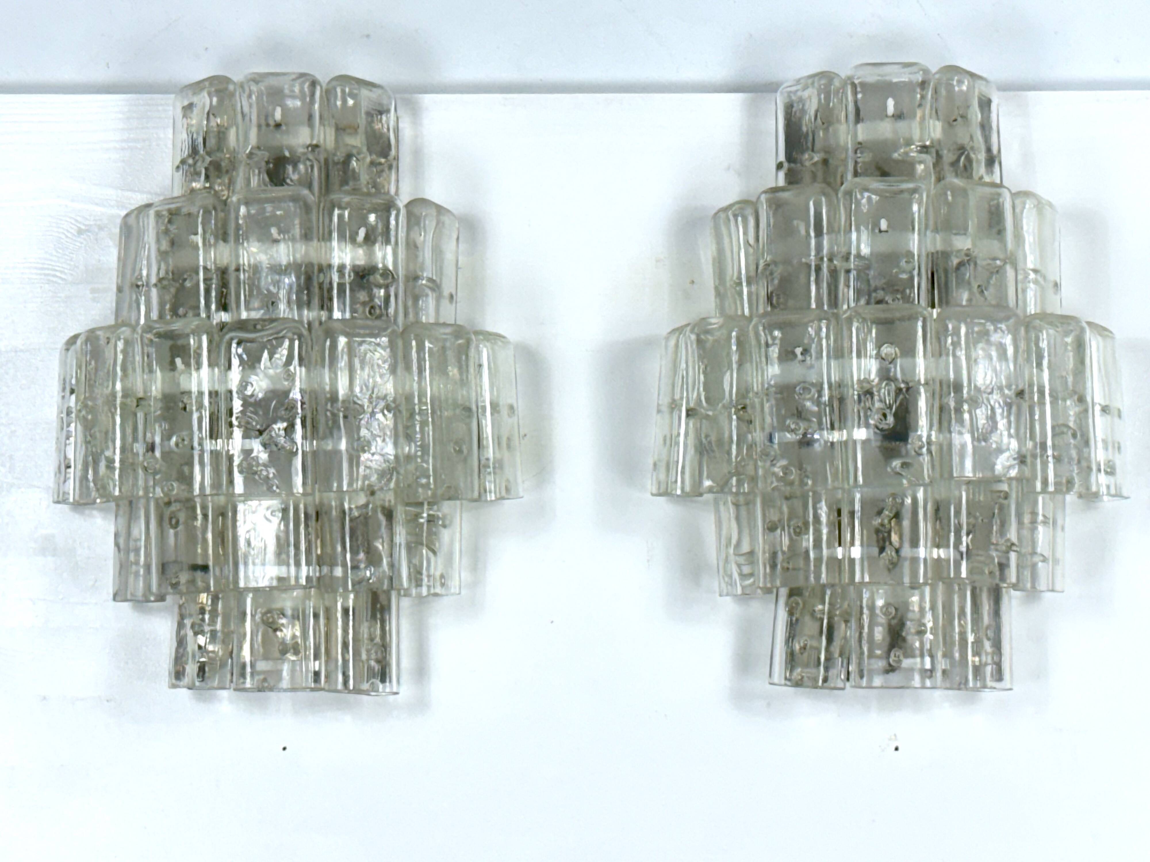 Pair of XL clear murano glass elements wall lamps produced in Italy during the 70s. Attributable to