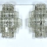 Pair of XL clear murano glass elements wall lamps produced in Italy during the 70s. Attributable to