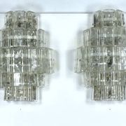 Pair of XL clear murano glass elements wall lamps produced in Italy during the 70s. Attributable to