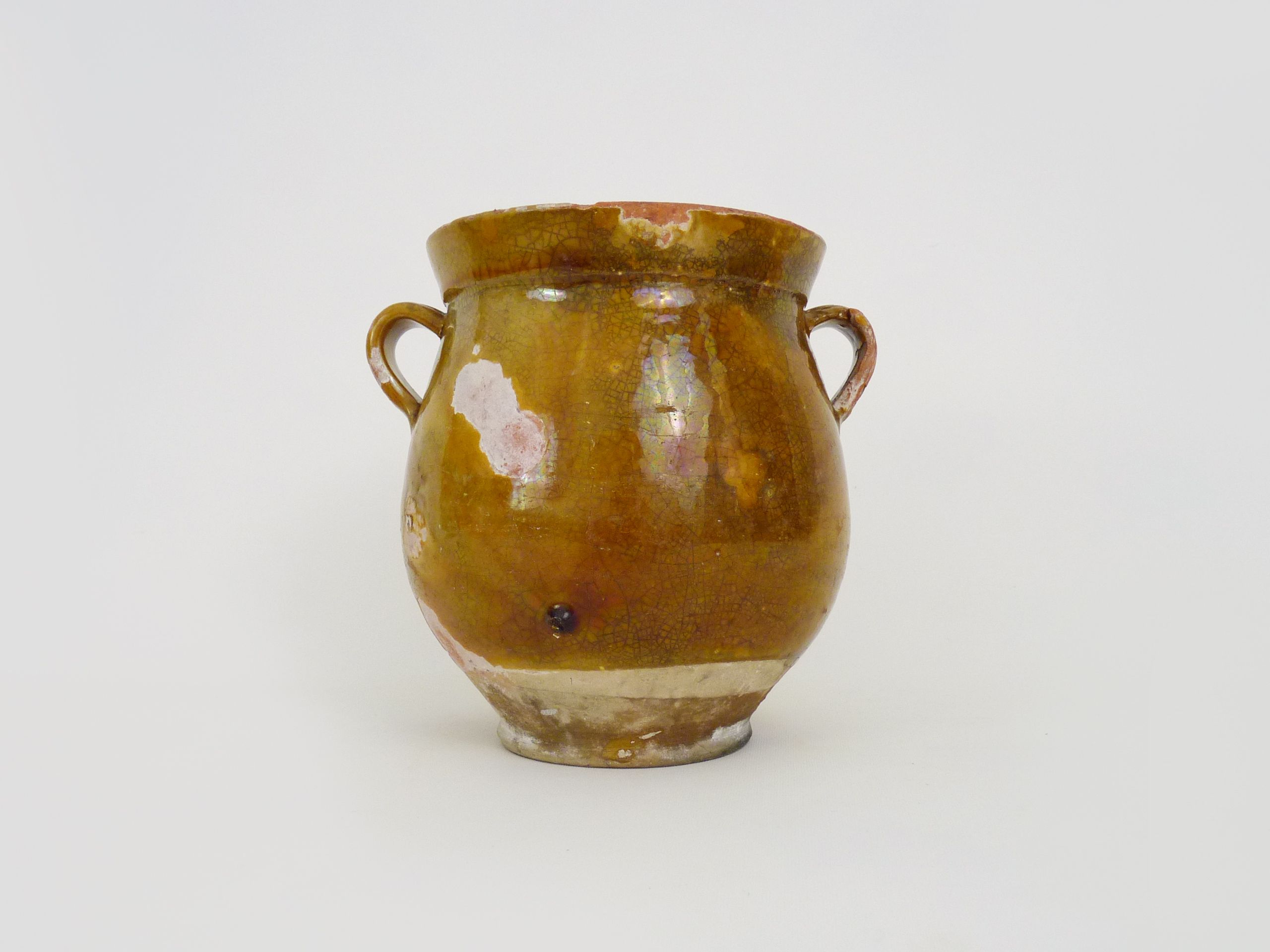 Glazed yellow confit pot, south west of France. Conservation pot. Pyrenees XIXth
