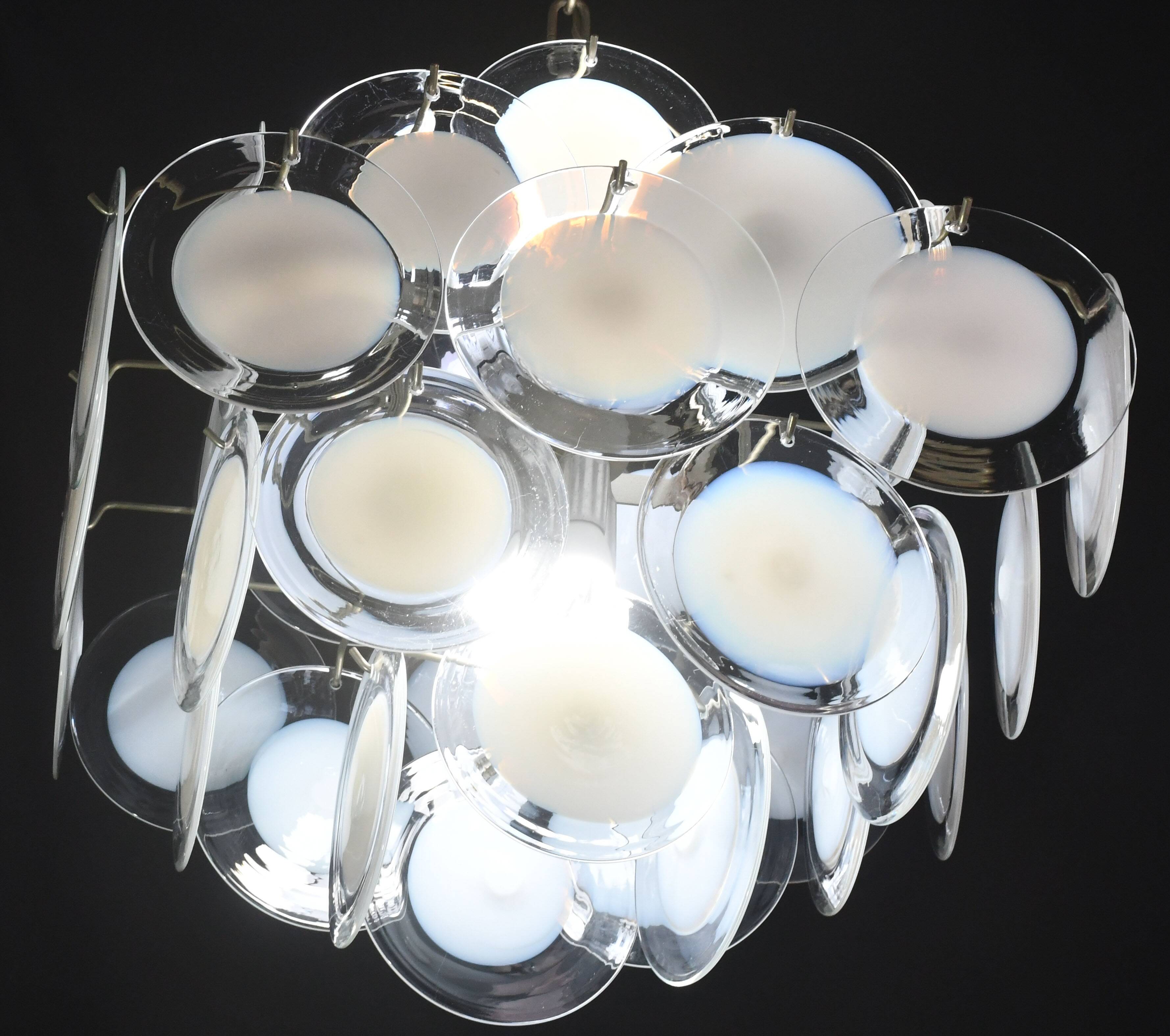Large 36 Murano Glass White Disc Chandelier by Vistosi, 1970s