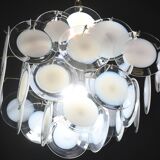 Large 36 Murano Glass White Disc Chandelier by Vistosi, 1970s