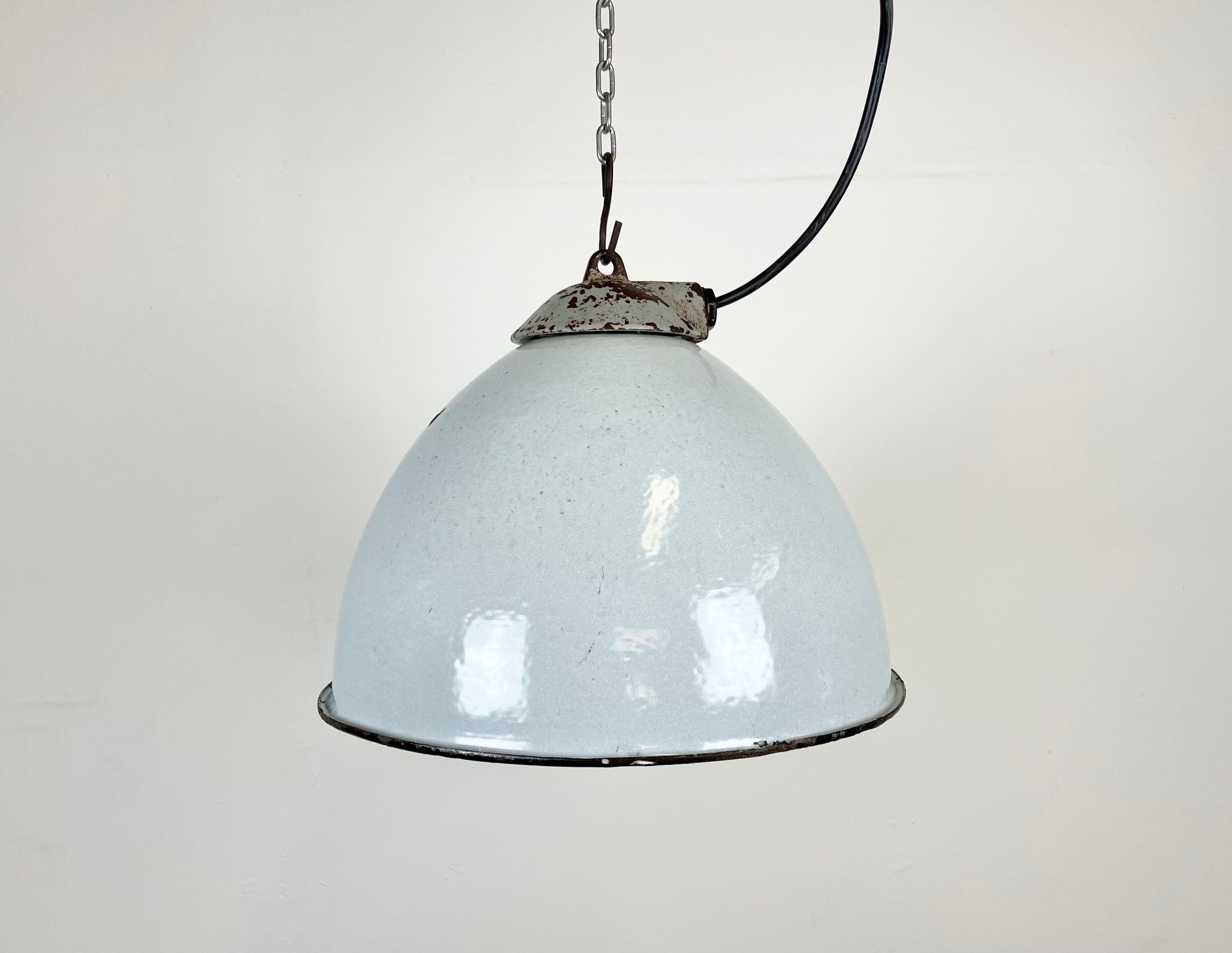Industrial Grey Enamel Factory Lamp with Cast Iron Top from Zaos, 1960